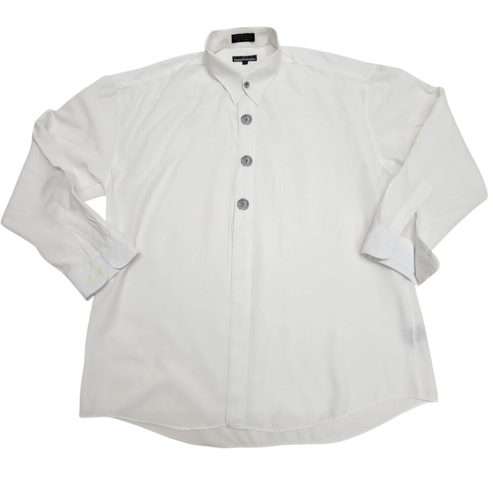 Vintage Domani Collection Mens XL White Dress Shirt Metal Star Embroidered 90s